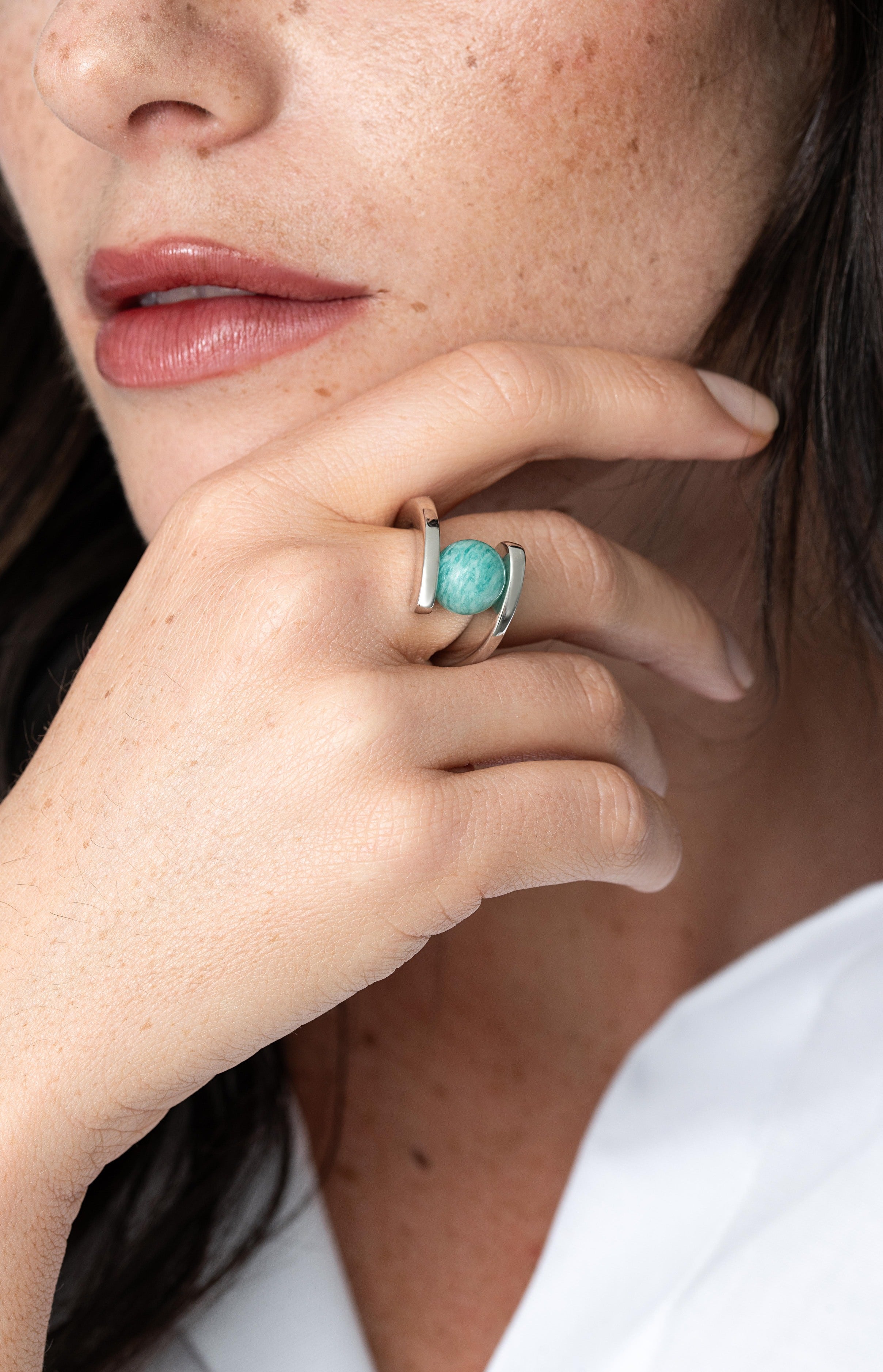 Photo mannequin bague pierre amazonite argent 925 interchangeable