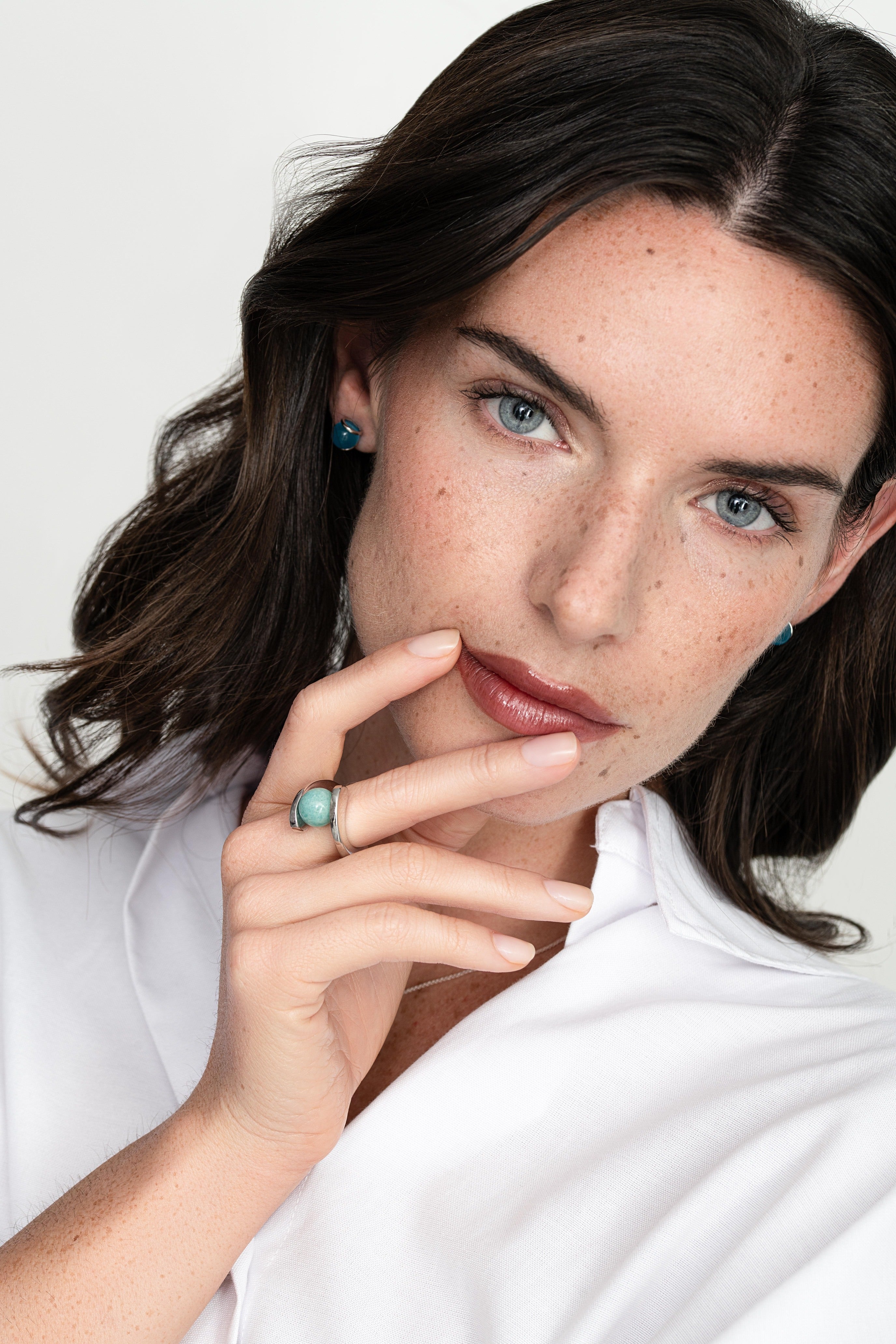 photo mannequin bague pierre amazonite interchangeable