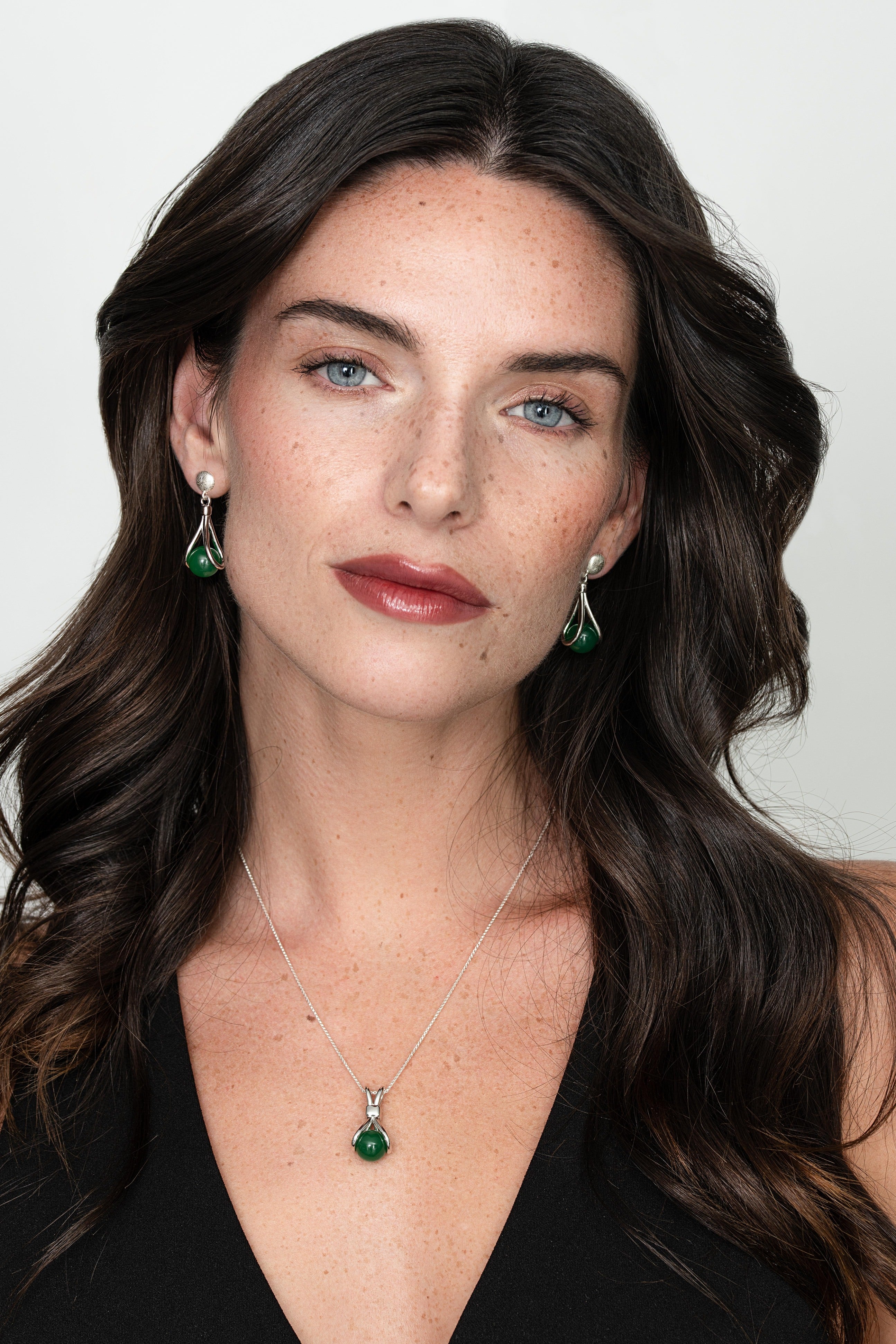 Photo mannequin bijou interchangeablex argent 925 massif pierre onyx vert