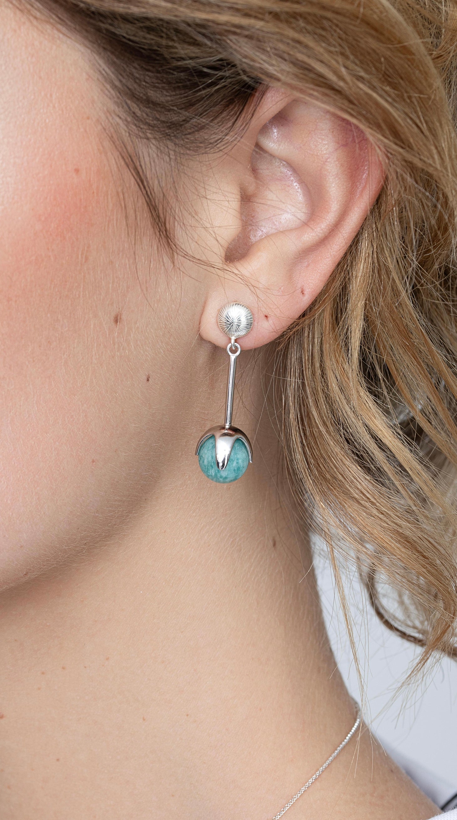 Photo mannequin boucle d oreille pierre amazonite argent 925 interchangeable