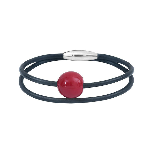 Bracelet Cerise Rouge en cuir et ivoire végétal.